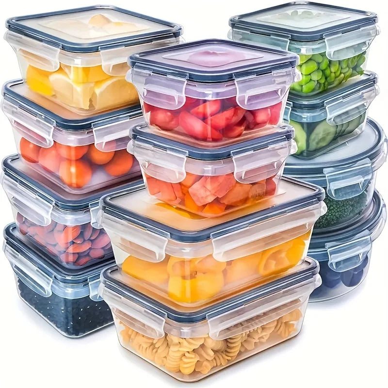 12/24 Clear Kitchen Food Storage Container Set - Microwave Safe, Multifunctional Plastic Lunch Box with Lid + 24 Chalkboard Labe - Creative Celebrations