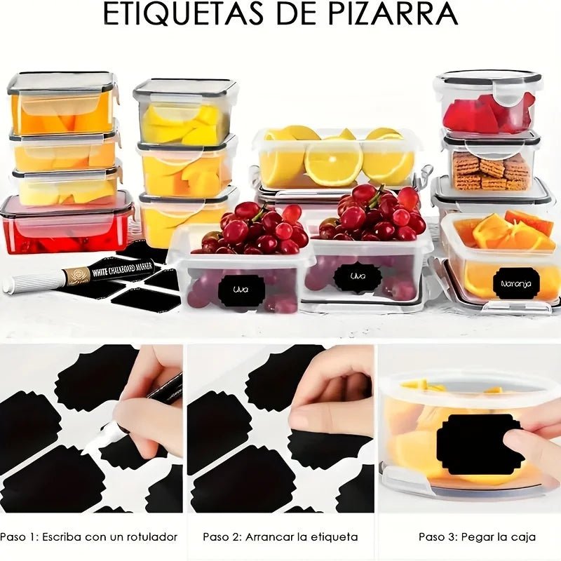 12/24 Clear Kitchen Food Storage Container Set - Microwave Safe, Multifunctional Plastic Lunch Box with Lid + 24 Chalkboard Labe - Creative Celebrations