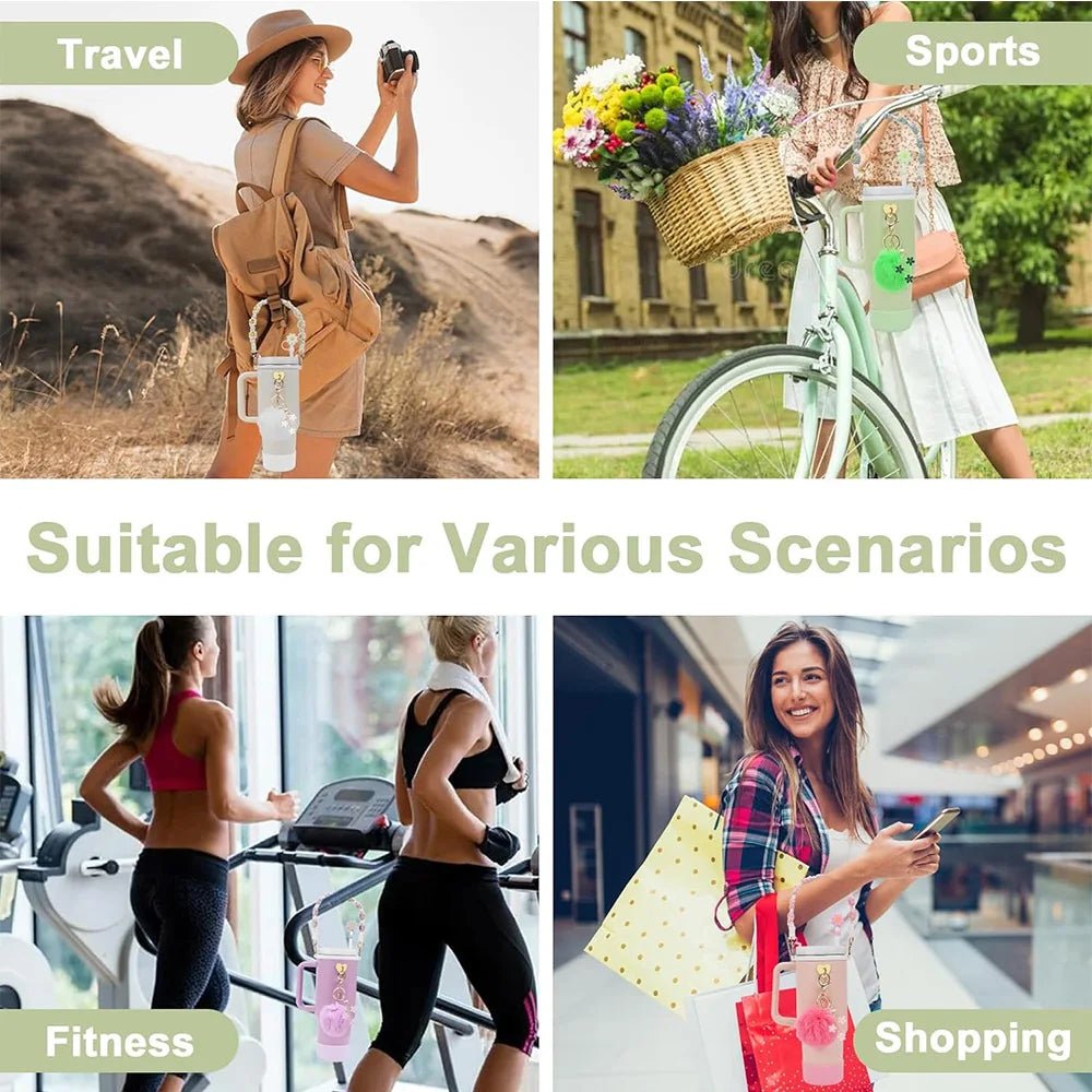 7pcs Cup Accessories Set includes Water Bottle Handle Strap, Siliocne Boots, Pom Charm Chain, Straw Cover Heart Hook for Stanley - Creative Celebrations