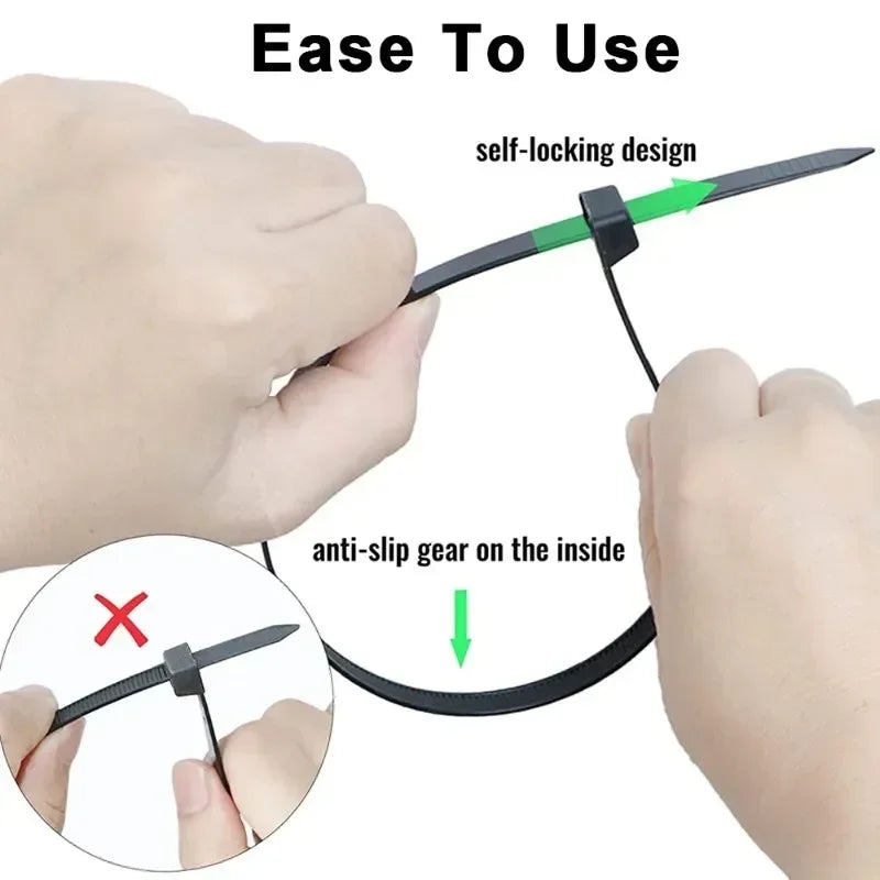 Cable Tie Cable Binder Plastic Ties Outdoor Resistant Zip Ties Multi-Purpose Self-Locking Wraps Management Bundles