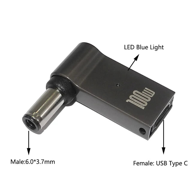100W USB Type C to Dc Power Jack Connector USB C to Universal Laptop Power Adapter Plug Converter for Asus Dell Lenovo Notebook