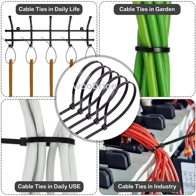 Cable Tie Cable Binder Plastic Ties Outdoor Resistant Zip Ties Multi-Purpose Self-Locking Wraps Management Bundles
