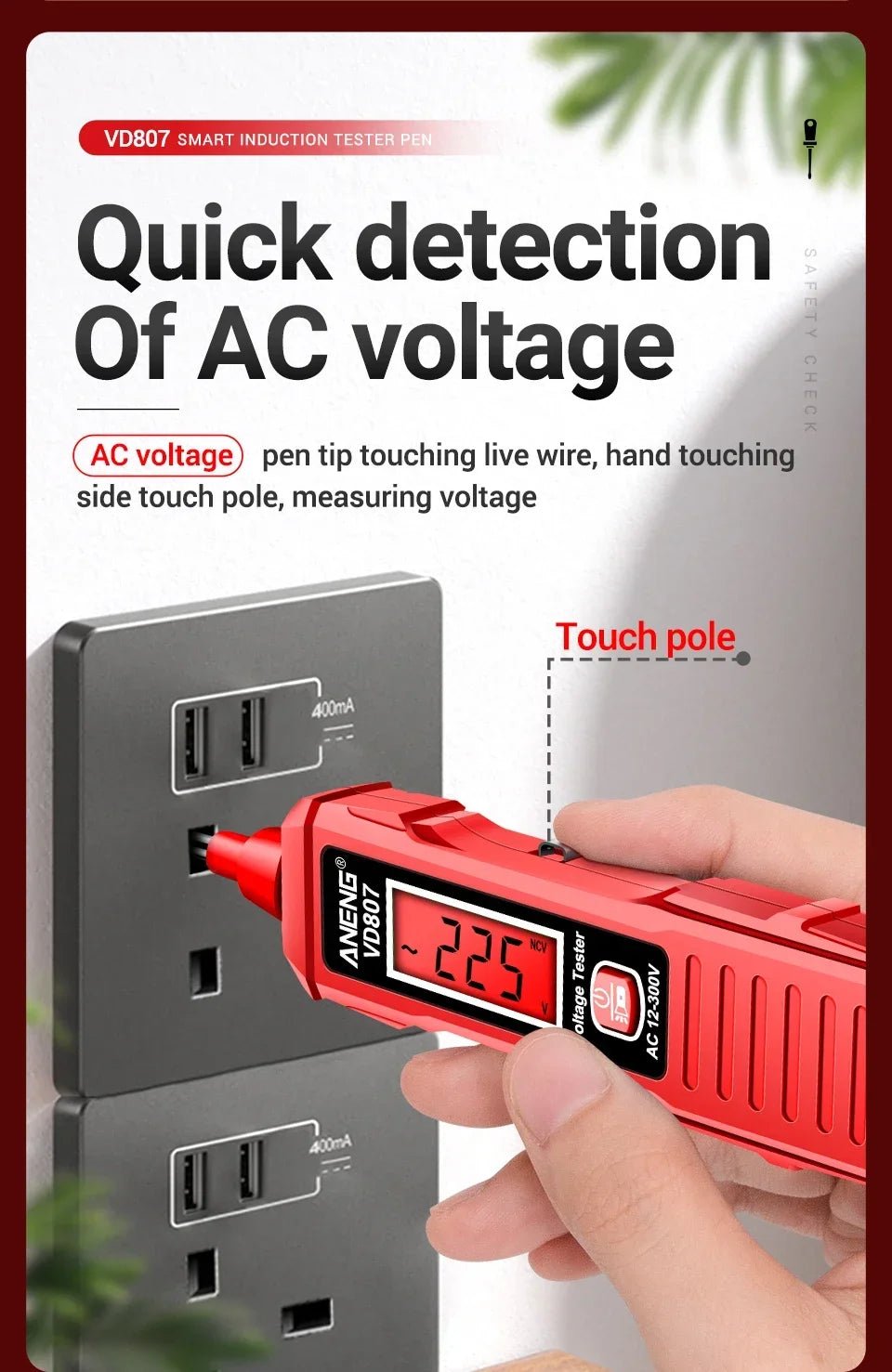 ANENG VD807 12 - 300V Voltage Detector Smart Electric Pen Sound & Light Alarm Non - Contact Voltage Zero Fire Wire Tester Pen Meter - Creative Celebrations