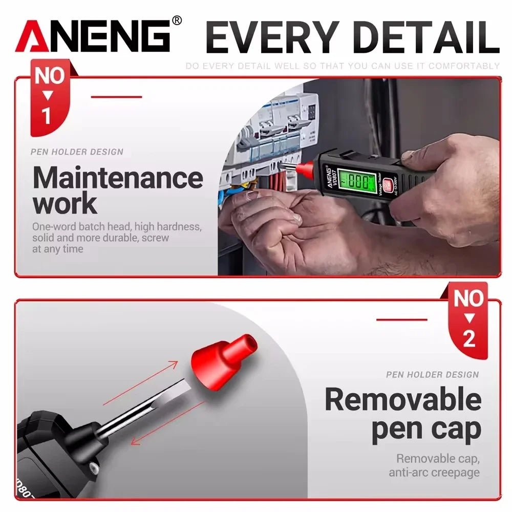 ANENG VD807 12 - 300V Voltage Detector Smart Electric Pen Sound & Light Alarm Non - Contact Voltage Zero Fire Wire Tester Pen Meter - Creative Celebrations