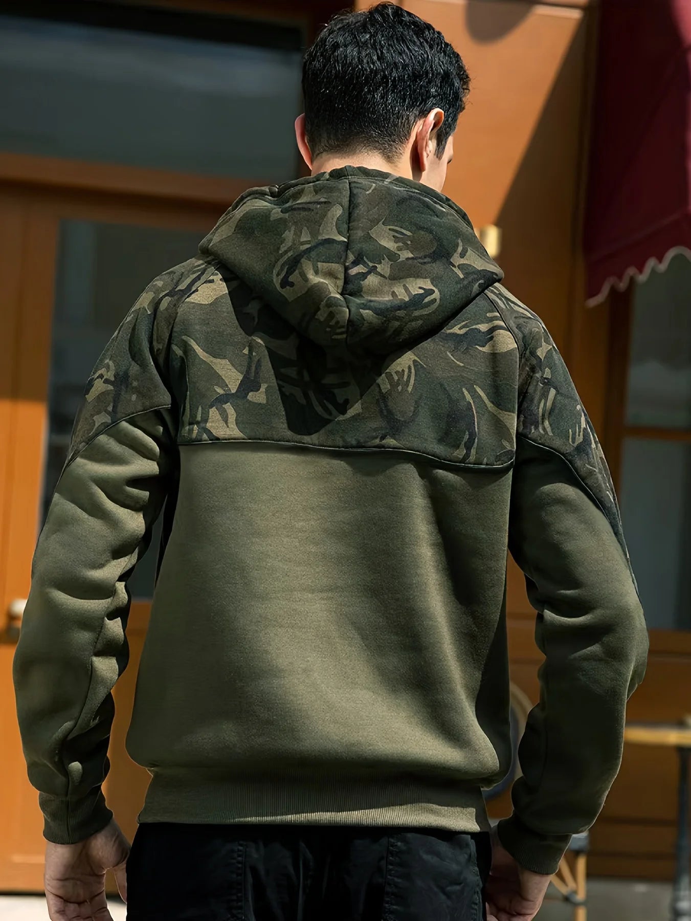 Camouflage Hoodie, Cool Hoodies For Men, Men's Casual Color Block Design Hooded Sweatshirt With Kangaroo Pocket Streetwear For W - Creative Celebrations
