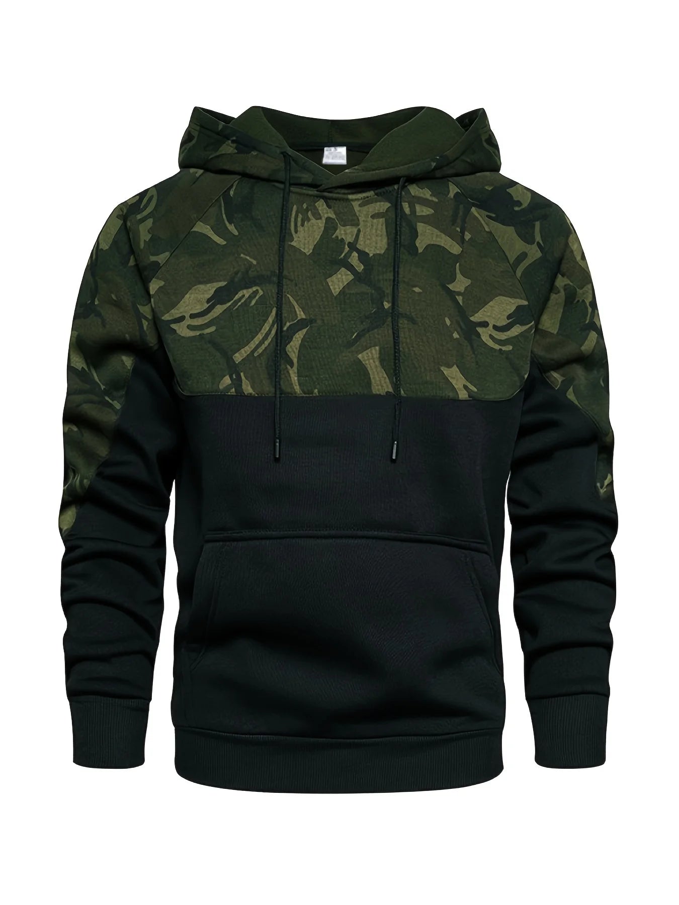 Camouflage Hoodie, Cool Hoodies For Men, Men's Casual Color Block Design Hooded Sweatshirt With Kangaroo Pocket Streetwear For W - Creative Celebrations