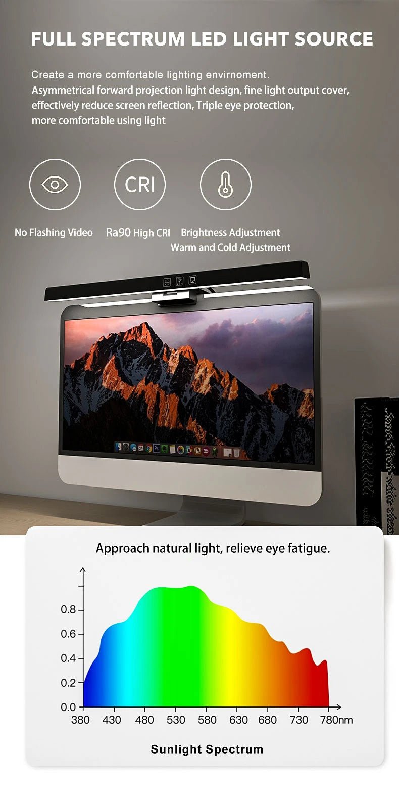 Eye - Care Desk Lamp 50/33cm LED Computer PC Monitor Screen Light Bar Stepless Dimming Reading USB Powered Hanging Table Lamp - Creative Celebrations