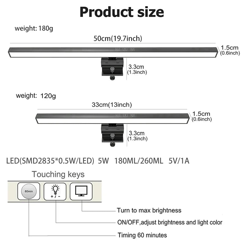 Eye - Care Desk Lamp 50/33cm LED Computer PC Monitor Screen Light Bar Stepless Dimming Reading USB Powered Hanging Table Lamp - Creative Celebrations