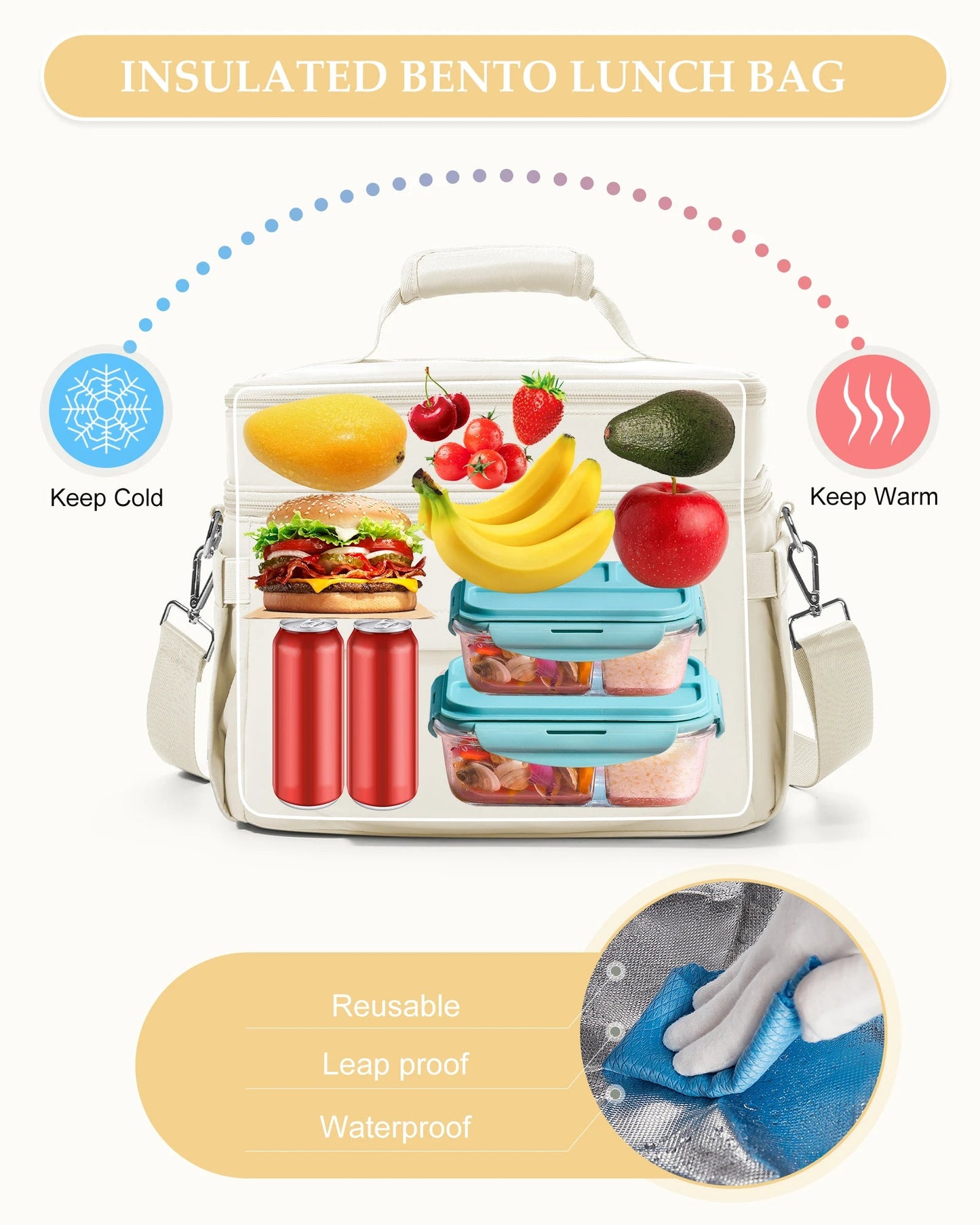 Insulated Lunch Bag for Women Men,Adult Lunch Box with Adjustable Shoulder Strap,Portable Tote Cooler Bag for Office Work Picnic - Creative Celebrations