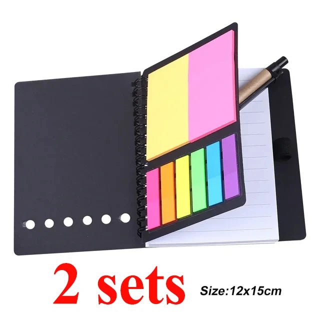 Retro Spiral Notebooks with Pen Planner Sticky Note Memo Pad Notepad Writing Stationery Agenda Business Small Pocket Book Marker - Creative Celebrations