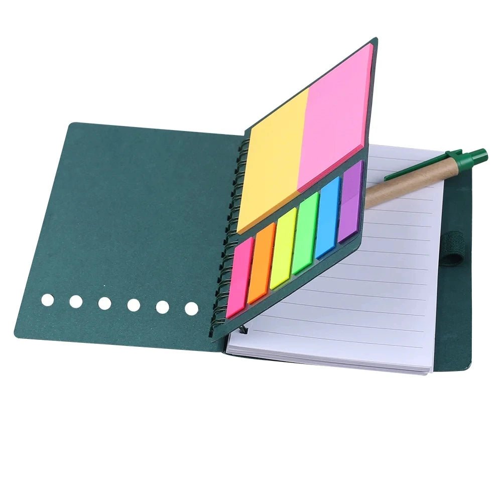 Retro Spiral Notebooks with Pen Planner Sticky Note Memo Pad Notepad Writing Stationery Agenda Business Small Pocket Book Marker - Creative Celebrations