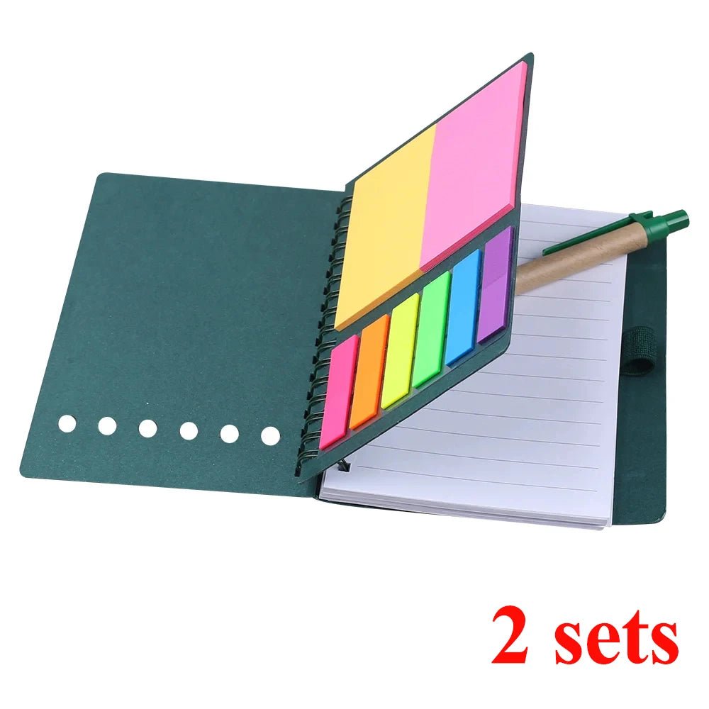 Retro Spiral Notebooks with Pen Planner Sticky Note Memo Pad Notepad Writing Stationery Agenda Business Small Pocket Book Marker - Creative Celebrations