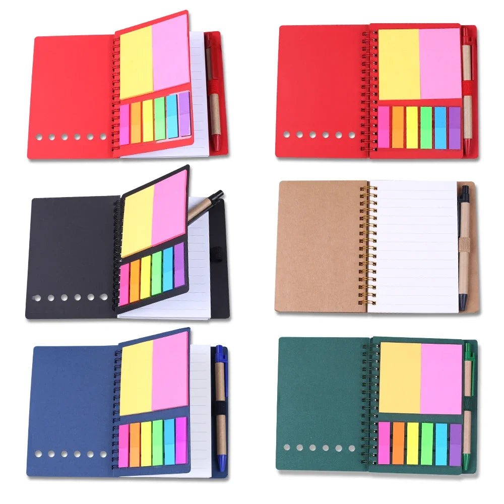 Retro Spiral Notebooks with Pen Planner Sticky Note Memo Pad Notepad Writing Stationery Agenda Business Small Pocket Book Marker - Creative Celebrations