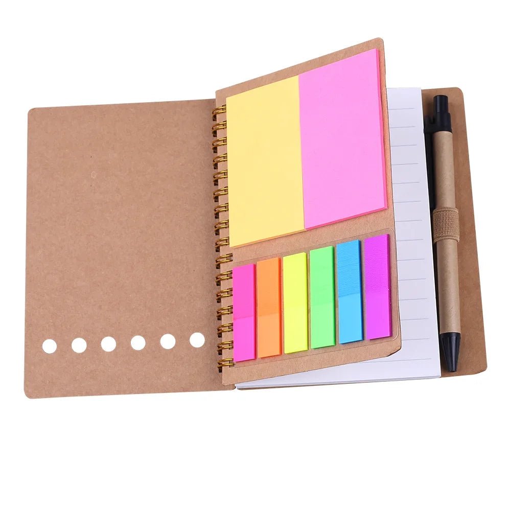 Retro Spiral Notebooks with Pen Planner Sticky Note Memo Pad Notepad Writing Stationery Agenda Business Small Pocket Book Marker - Creative Celebrations