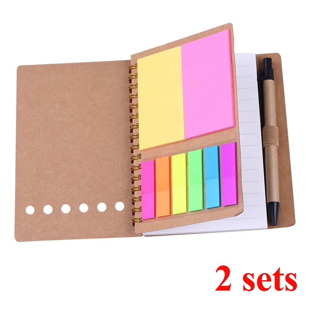 Retro Spiral Notebooks with Pen Planner Sticky Note Memo Pad Notepad Writing Stationery Agenda Business Small Pocket Book Marker - Creative Celebrations