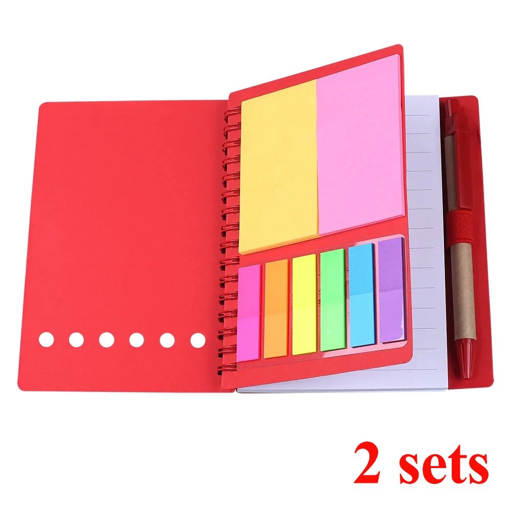 Retro Spiral Notebooks with Pen Planner Sticky Note Memo Pad Notepad Writing Stationery Agenda Business Small Pocket Book Marker - Creative Celebrations
