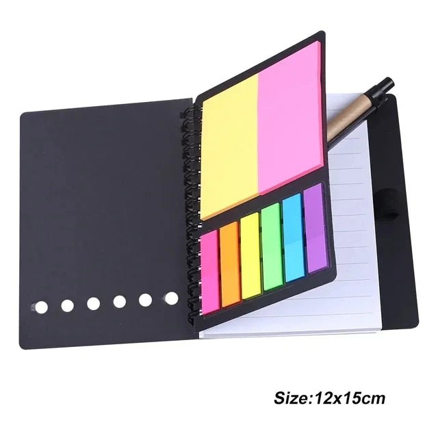 Retro Spiral Notebooks with Pen Planner Sticky Note Memo Pad Notepad Writing Stationery Agenda Business Small Pocket Book Marker - Creative Celebrations