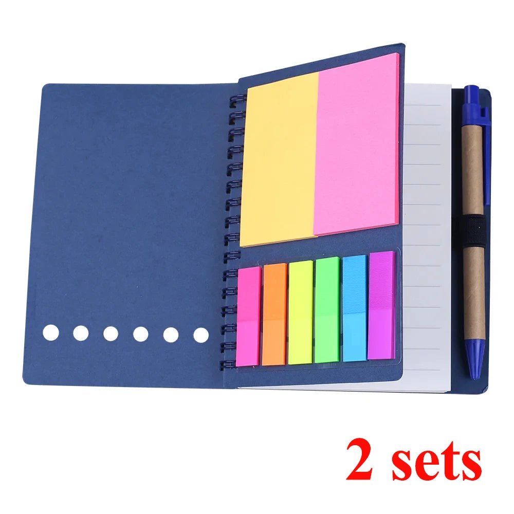Retro Spiral Notebooks with Pen Planner Sticky Note Memo Pad Notepad Writing Stationery Agenda Business Small Pocket Book Marker - Creative Celebrations
