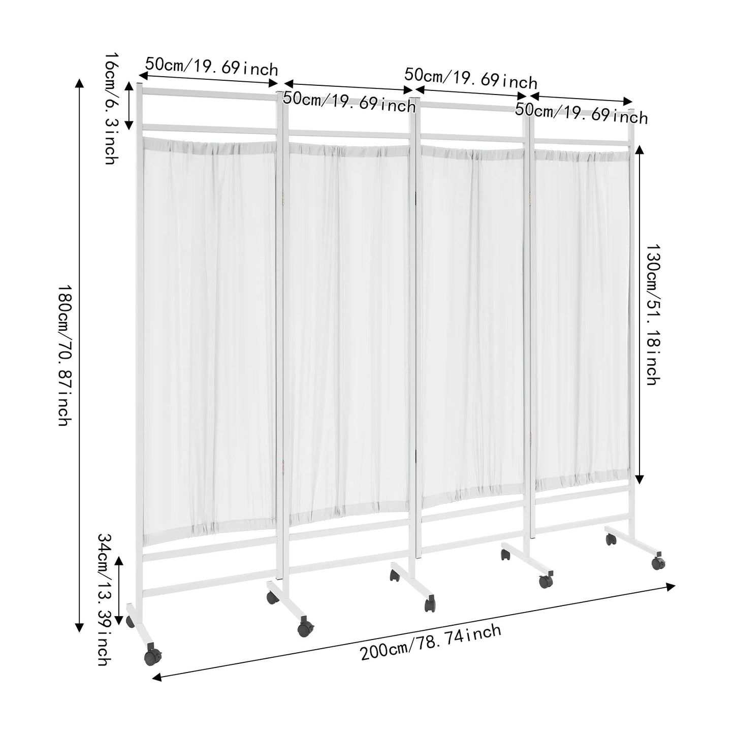4 - Panel Foldable Medical Privacy Screen, 180x200cm Divider for Clinics, Salons, Nursing Homes - Creative Celebrations