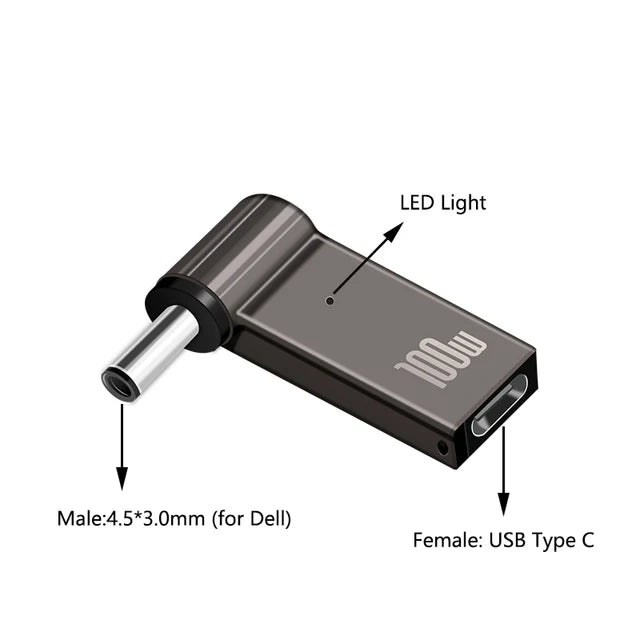 100W USB Type C to Dc Power Jack Connector USB C to Universal Laptop Power Adapter Plug Converter for Asus Dell Lenovo Notebook