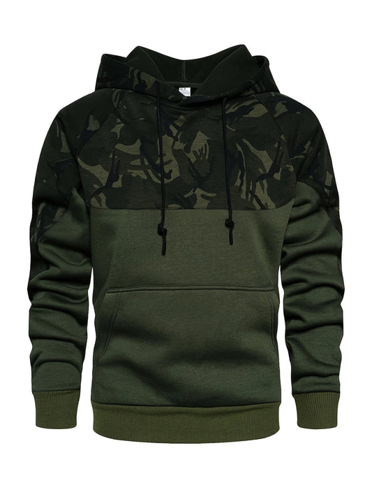 Camouflage Hoodie, Cool Hoodies For Men, Men's Casual Color Block Design Hooded Sweatshirt With Kangaroo Pocket Streetwear For W - Creative Celebrations