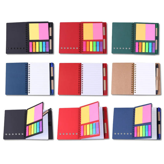Retro Spiral Notebooks with Pen Planner Sticky Note Memo Pad Notepad Writing Stationery Agenda Business Small Pocket Book Marker - Creative Celebrations