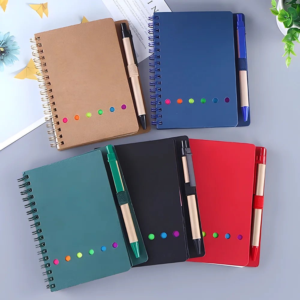Retro Spiral Notebooks with Pen Planner Sticky Note Memo Pad Notepad Writing Stationery Agenda Business Small Pocket Book Marker - Creative Celebrations
